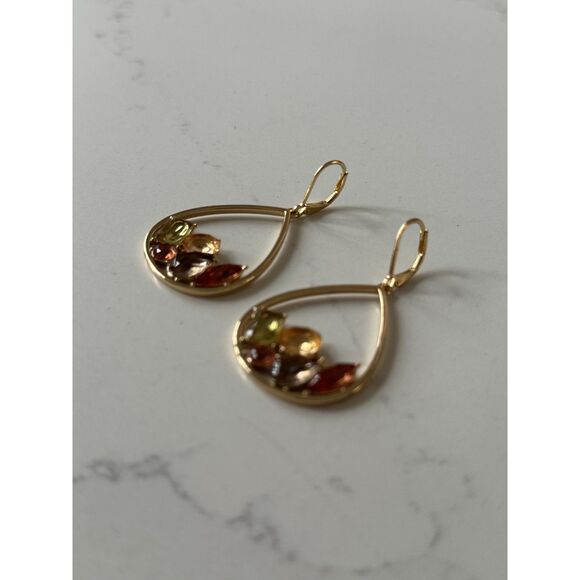 NWT Dangle Stained Glass Teardrop Gold Earrings - Picture 2 of 9